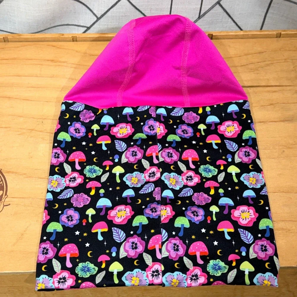 Turtle Fur Kids Balaclava Hood Neck Warmer Pink Mushroom Floral Print Fleece‎